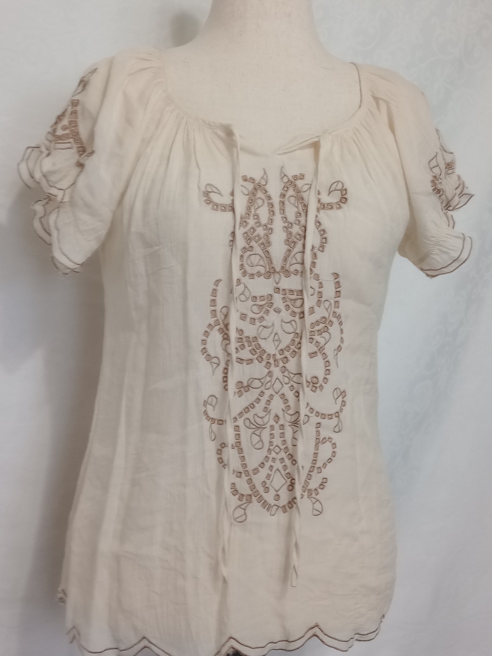 Cream Embroidered Peasant Tunic Top